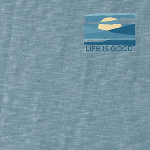 Life is Good. Men's Sunset Through The Clouds Long Sleeve Sun Crusher Hoodie, Smoky Blue