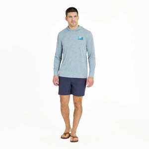 Life is Good. Men's Sunset Through The Clouds Long Sleeve Sun Crusher Hoodie, Smoky Blue