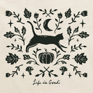 Life is Good. Women's Fall Foliage Cat Short Sleeve Crusher Boxy Tee, Putty White
