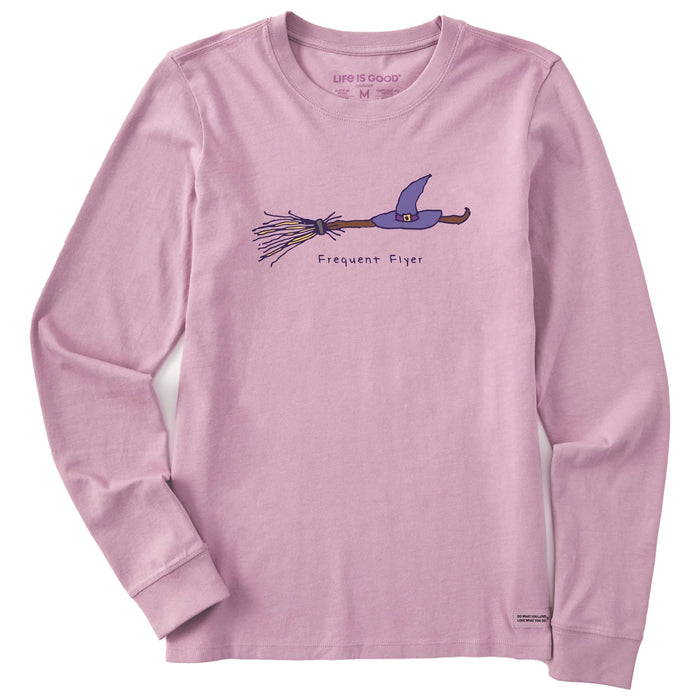 Life is Good. Women's Frequent Flyer Witch Broom Long Sleeve Crusher Tee, Violet Purple