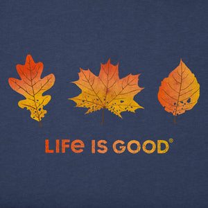 Life is Good. Women's Three Leaves Short Sleeve Crusher Vee, Darkest Blue