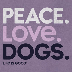 Life is Good. Women's Peace Love Dogs Crusher Tee, Dusk Purple