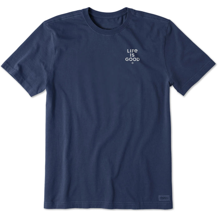 Life is Good. Men's Bert's Stacked LIG Short Sleeve Crusher Tee, Darkest Blue