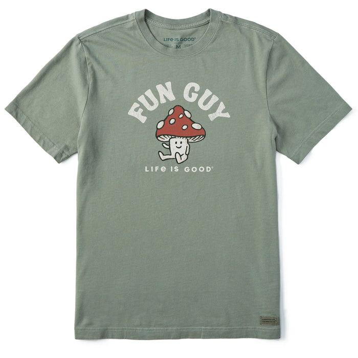 Life is Good. Men's Fun Guy Mushroom Short Sleeve Crusher Tee, Moss Green