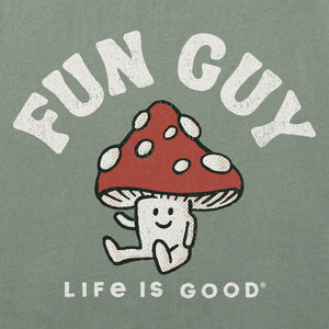 Life is Good. Men's Fun Guy Mushroom Short Sleeve Crusher Tee, Moss Green