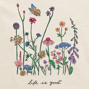 Life is Good. Women's Realaxed Wildflowers Long Sleeve Crusher Tee, Putty White