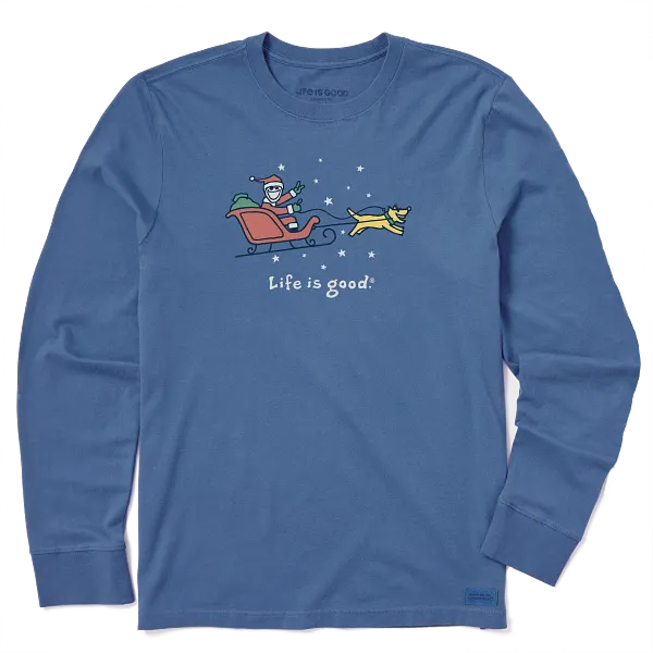 Life is Good. Men's Jake and Rocket Long Sleeve Crusher Tee, Vintage Blue