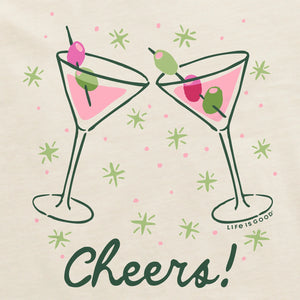 Life is Good. Women's Holiday Martinis Short Sleeve Crusher Boxy Tee, Putty White