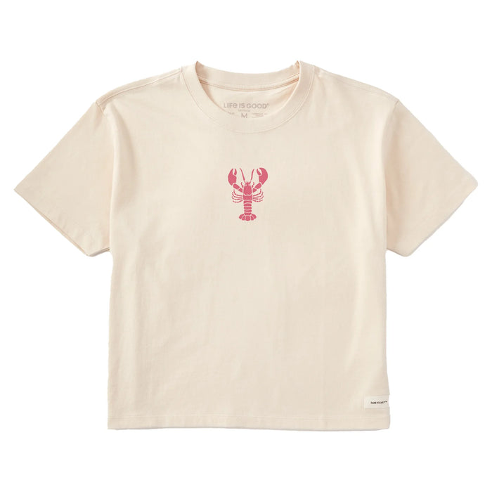 Life is Good. Women's Lobster Claws Short Sleeve Crusher Boxy Tee, Putty White