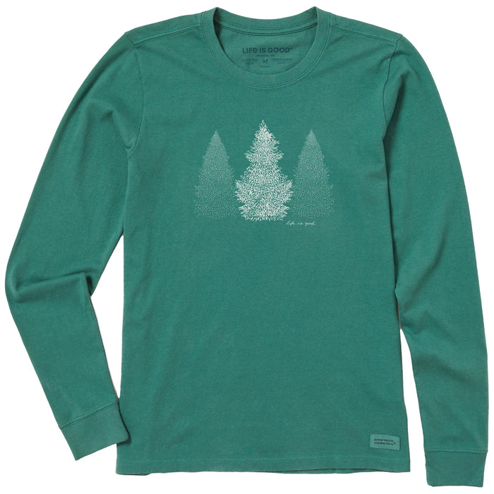 Life is Good. Women's Pine Trio Long Sleeve Crusher Tee, Spruce Green
