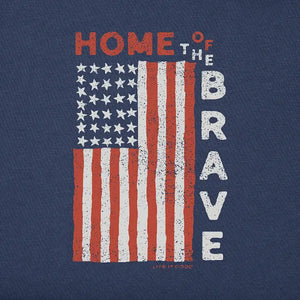 Life is Good. Men's Home of the Brave Raggedy Flag Crusher Tee, Darkest Blue