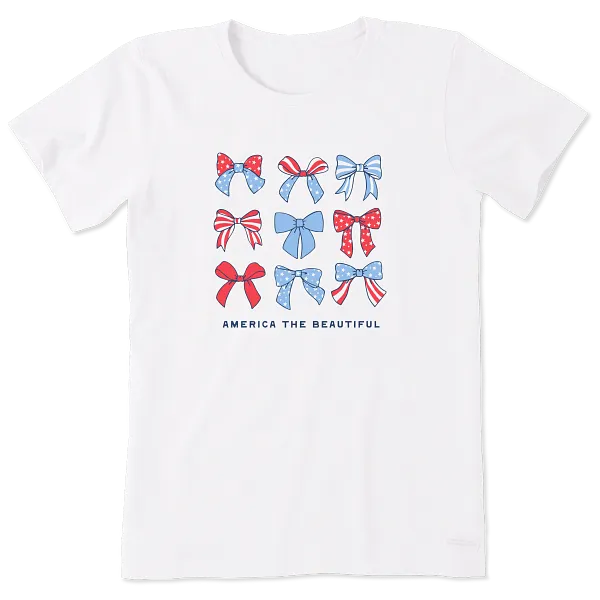 Life is Good. Women's America the Beautiful Bows Crusher Tee, Cloud White