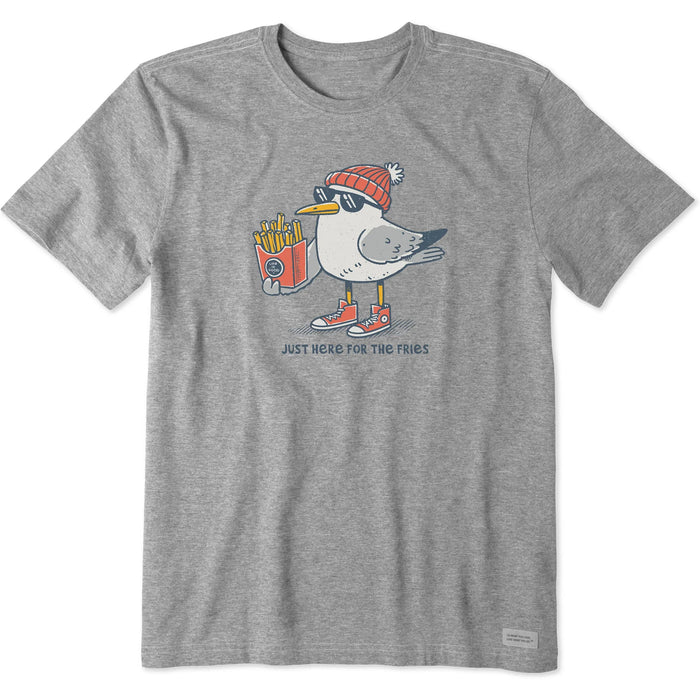 Life is Good. Men's Here for the Fries Seagull Short Sleeve Crusher Tee, Heather Gray