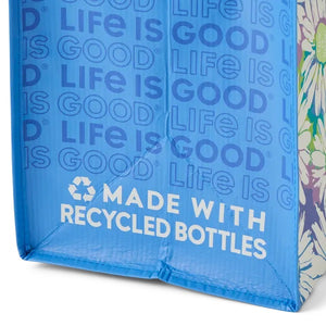 Life is Good. Tie Dye Daisy Pattern Large Good Tote Bag, Cornflower Blue