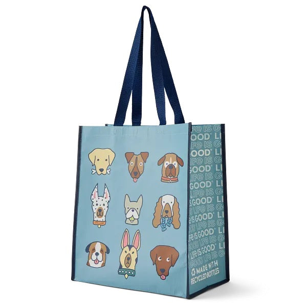Life is Good. Plenty of Pups Large Good Tote Bag, Smoky Blue