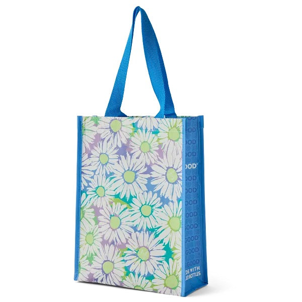 Life is Good. Tie Dye Daisy Pattern Small Good Tote Bag, Cornflower Blue