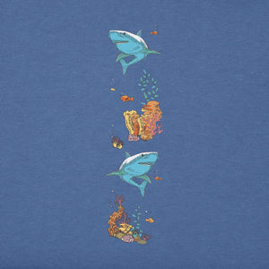 Life is Good. Kids Shark Reef Long Sleeve Crusher Tee, Vintage Blue