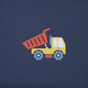 Life is Good. Toddler Construction Trucks Long Sleeve Crusher Tee, Darkest Blue