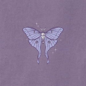 Life is Good. Women's Celestial Luna Moth Long Sleeve Crusher Tee, Dusk Purple