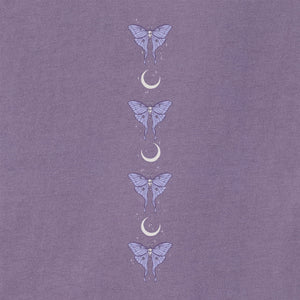 Life is Good. Women's Celestial Luna Moth Long Sleeve Crusher Tee, Dusk Purple