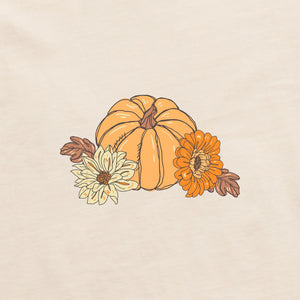 Life is Good. Women's Autumn Floral Pumpkins Long Sleeve Crusher Tee, Putty White