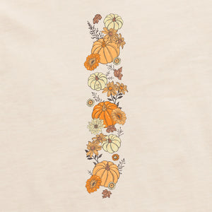 Life is Good. Women's Autumn Floral Pumpkins Long Sleeve Crusher Tee, Putty White