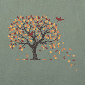 Life is Good. Women's Autumn Tree Leaves Long Sleeve Crusher Tee, Moss Green