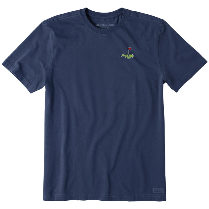Life is Good. Men's Embroidered Golf Flag Crusher Tee, Darkest Blue