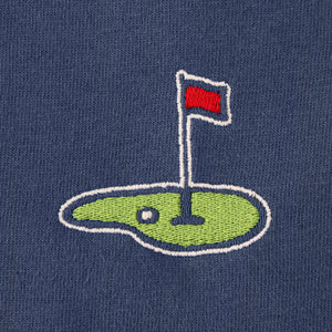 Life is Good. Men's Embroidered Golf Flag Crusher Tee, Darkest Blue