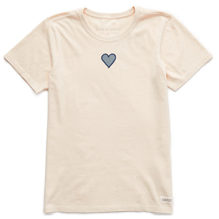 Life is Good. Women's Embroidered Heart Crusher Tee, Putty White