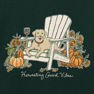Life is Good. Women's Harvesting Fall Vibes Lab Long Sleeve Crusher Tee, Treeline Green