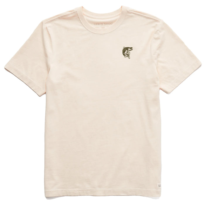 Life is Good. Men's Embroidered Jumping Fish Crusher Tee, Putty White