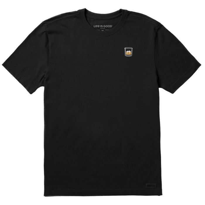 Life is Good. Men's Embroidered Whiskey Glass Crusher Tee, Faded Black