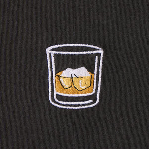 Life is Good. Men's Embroidered Whiskey Glass Crusher Tee, Faded Black