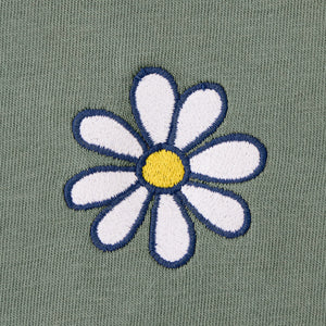 Life is Good. Women's Embroidered Daisy Crusher Vee, Moss Green
