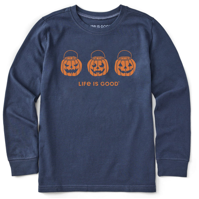 Life is Good. Kids Jack O Lantern Trio Long Sleeve Crusher Tee, Darkest Blue