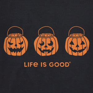 Life is Good. Women's Jack O Lantern Trio Long Sleeve Crusher Vee, Faded Black