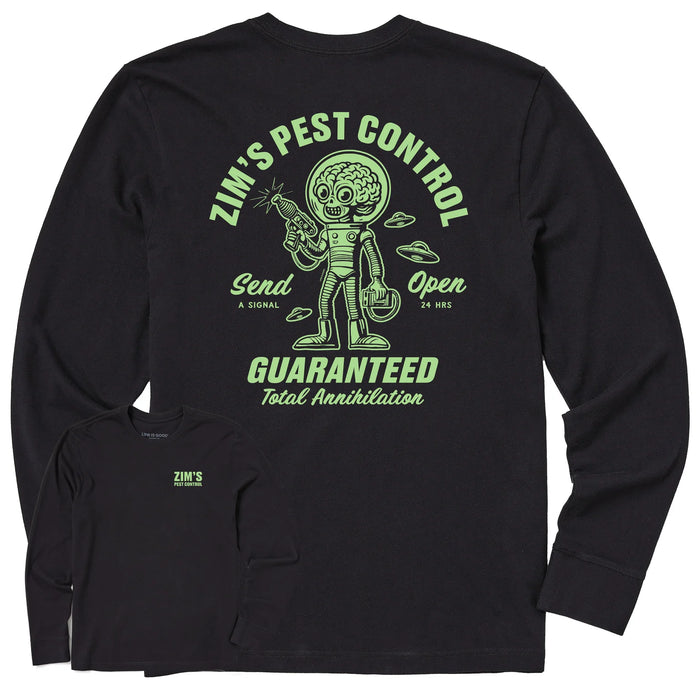 Life is Good. Men's Zim's Pest Control Long Sleeve Crusher Tee, Faded Black