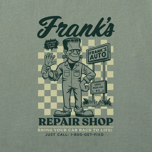 Life is Good. Men's Frank's Repair Shop Long Sleeve Crusher Tee, Moss Green