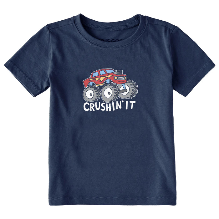 Life is Good. Toddler Crushin It Truck Short Sleeve Crusher Tee, Darkest Blue