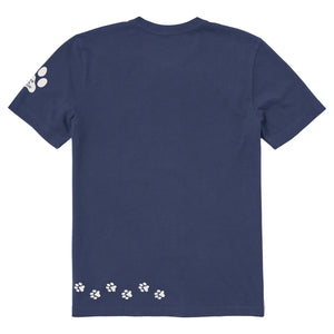 Life is Good. Men's Walking Paws Short Sleeve Crusher Tee, Darkest Blue