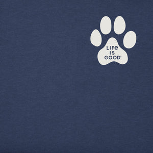Life is Good. Men's Walking Paws Short Sleeve Crusher Tee, Darkest Blue
