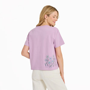 Life is Good. Women's Vintage Daisy Garden Crusher Boxy Tee, Violet Purple