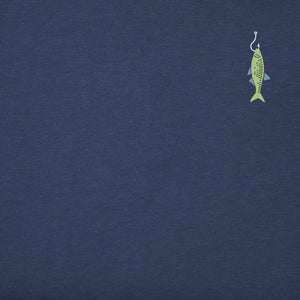 Life is Good. Men's Hooked on Fishing Short Sleeve Crusher Tee, Darkest Blue