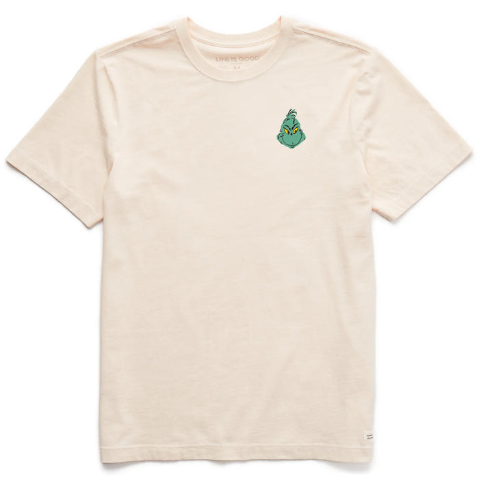 Life is Good. Men's Grinch Mini Face Short Sleeve Crusher Tee, Putty White