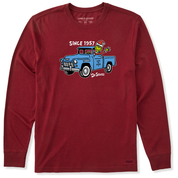 Life is Good. Men's Since 1957 Grinch Long Sleeve Crusher Tee, Adirondack Red