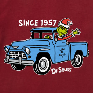 Life is Good. Men's Since 1957 Grinch Long Sleeve Crusher Tee, Adirondack Red