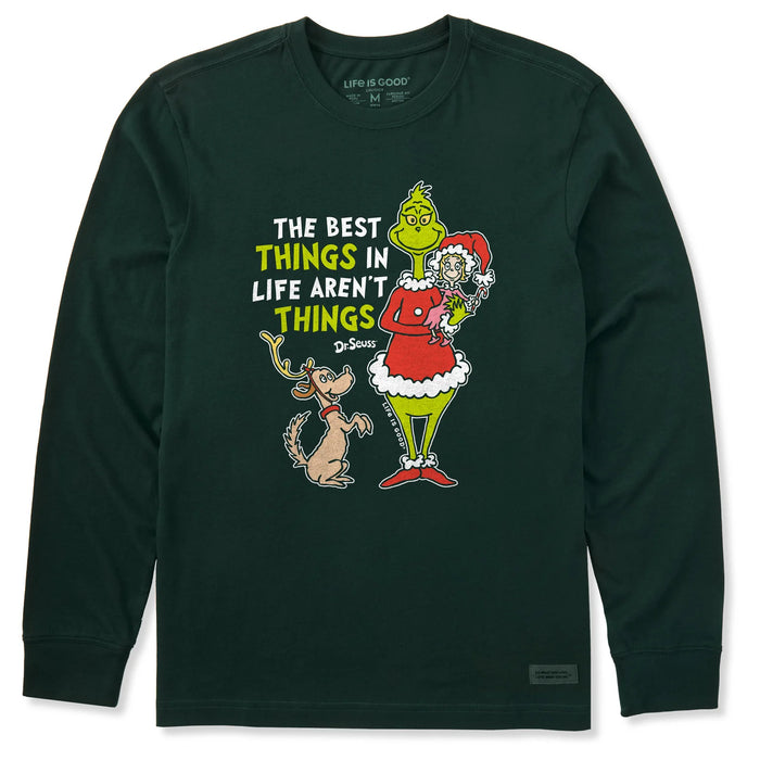 Life is Good. Men's The Best Things Grinch Long Sleeve Crusher Tee, Treeline Green