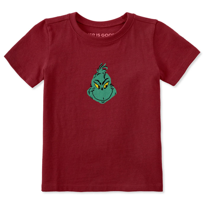 Life is Good. Toddler Grinch Mini Face Short Sleeve Crusher Tee, Adirondack Red