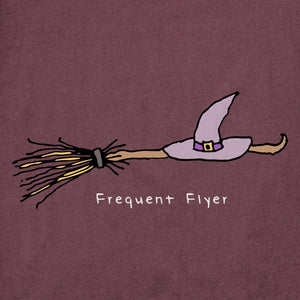 Life is Good. Women's Frequent Flyer Witch Broom Short Sleeve Crusher Tee, Mahogany Brown